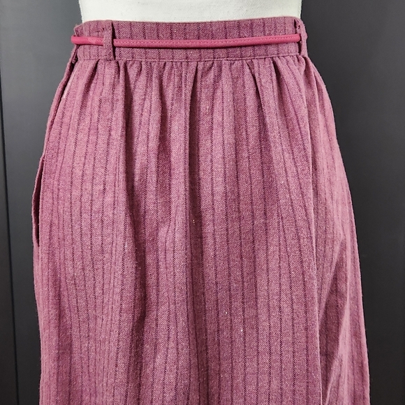Vintage 1970s 1980s wool blend mauve pink purple stripe high waisted skirt - Picture 6 of 7